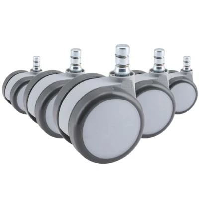 Abbildung von hjh OFFICE 619047 5er Set Hartbodenrollen 11mm / 60mm ROLO Move Weiß/Grau Leise Drehstuhlrollen, Rollen für Bürostuhl
