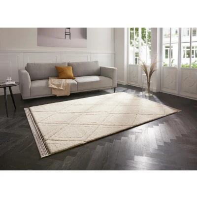 Abbildung von Mint Rugs Colin Teppich Hochflor Wohnzimmer Weich Flauschig Langflor Shaggy Flokati Skandi Rauten Muster für Küche Flur oder Schlafzimmer Hoch Tief Struktur Creme 160x230 cm