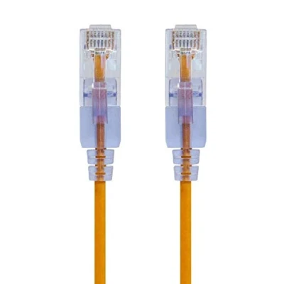 Abbildung von Monoprice Cat6A Ethernet Patchkabel 2,8 m Gelb (10 Stück) snagless RJ45 550 MHz UTP reiner blanker Kupferdraht 10G 30AWG SlimRun Serie