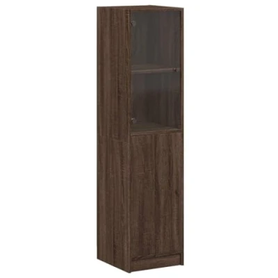 Abbildung von vidaXL Highboard, Beistellschrank mit Glastüren, Sideboard viel Stauraum, Schrank Kommode Hochschrank Wohnzimmer Schlafzimmer, Braun Eichen Optik