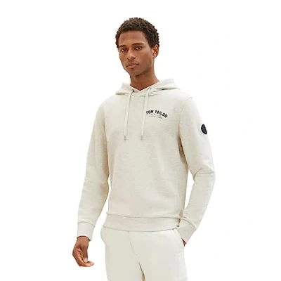 Abbildung von TOM Tailor MIT LOGO Print Kapuzenpullover, Herren, Größe: 3XL, Vintage beige melange