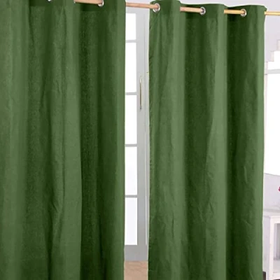 Abbildung von Homescapes 2er Set eifarbige Ösen Gardinen je B137 x L182 cm aus 100% Baumwolle, blickdichte Vorhänge/Dekoschals/Ösenvorhänge für Wohnzimmer oder Küche, olivgrün