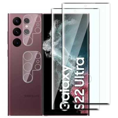 Abbildung von Dlxiks 2+2 Stück, Schutzfolie fürSamsung Galaxy S22 Ultra 5G, 9H Härte Folie Panzer Schutz Glas, Ultrabeständig,Anti Kratzen Hohe Klar Displayschutzfolie für Samsung 5G
