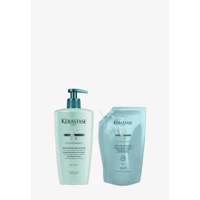 Abbildung von Kérastase Résistance Bain Force Architecte Nachfüllset, Regenerierendes Shampoo bei geschädigtem Haar, Enthält: 500 ml im Pumpspender sowie Nachfüllpackung