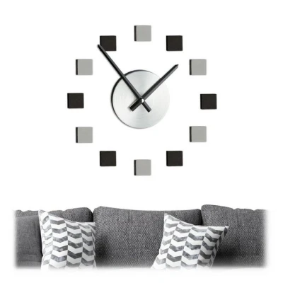 Abbildung von Relaxdays Wanduhr DIY, Uhr Wandtattoo zum Kleben, Größe variabel, modernes Zifferblatt, 3D Wanduhr, silber/schwarz/grau, 1 Stück