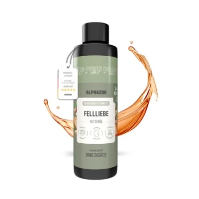 Abbildung von alphazoo Fellliebe Natur Futteröl 250ml, Fellpflege für Katzen, Omega 3 6 Fellglanz, Natürlich gegen Juckreiz &amp; Schuppen, mit Lachsöl, Mandelöl Arganöl, Barf Öl Mischung, Fischöl