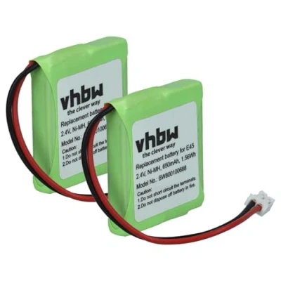 Abbildung von vhbw 2X Akku kompatibel mit Siemens Gigaset E455, E455 SIM, E450 E40, E450, E45 schnurlos Festnetz Telefon (650 mAh, 2,4 V, NiMH)
