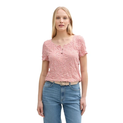 Abbildung von TOM Tailor Crinkle MIT Muster Tshirt print, Damen, Größe: Medium, Red tile minimal