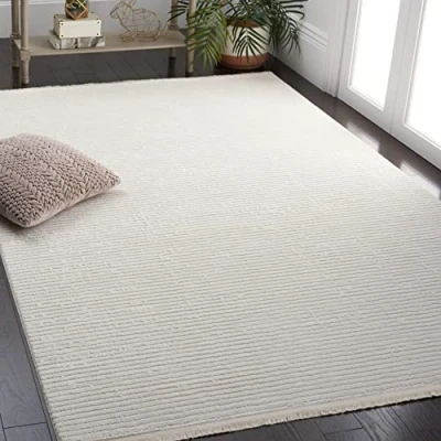 Abbildung von SAFAVIEH Geometrisch Teppich für Wohnzimmer, Esszimmer, Schlafzimmer Whisper Collection, Kurzer Flor, Elfenbein, 122 X 183 cm