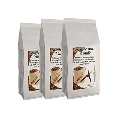 Abbildung von Aromakaffee aromatisierter Kaffee Vanille, 3x1000 g ganze Bohnen Spitzenkaffee Sparpaket Schonend Und Frisch In Eigener Rösterei Geröstet