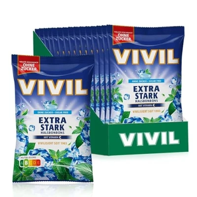 Abbildung von VIVIL Extra Stark mit Vitamin C, 15 Beutel, Halsbonbons Pfefferminzgeschmack, zuckerfrei &amp; vegan, x 120g