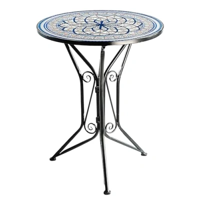 Abbildung von Kobolo Beistelltisch Gartentisch Metalltisch mit Mosaikoptik weiß blau (kein Set, 1 St)