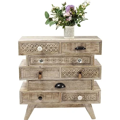 Abbildung von Kare Design Kommode Puro Butterfly, Kommodenschrank, beige, Schubladen, handgefertigt, Mango Massivholz, kunstvolle Schnitzereien, Stauraum, 65x65x30cm (H/B/T)