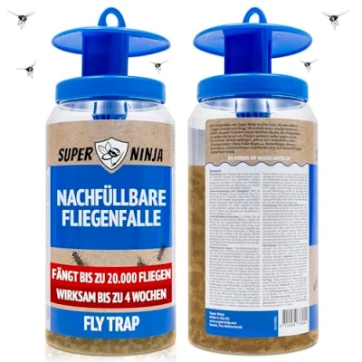 Abbildung von Super Ninja Fliegenfalle Außen Effektive, Wiederverwendbare Falle für Garten und Stall Schnellwirkend Fängt bis zu 20.000 Fliegen