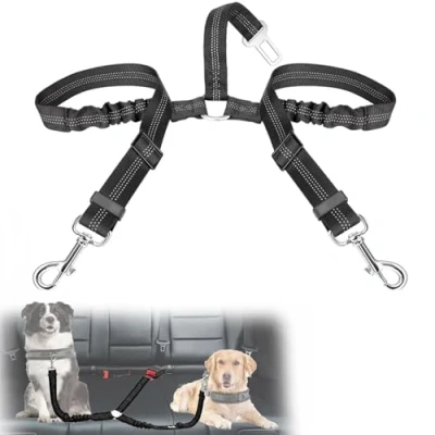 Abbildung von VBGURR Anschnallgurt Hund Auto, Elastischer Doppelköpfig Hundegurt Einstellbar Hunde Auto(Schwarz)