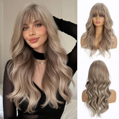 Abbildung von Esmee 24 Zoll Lange lockige Haar Perücken für Frauen Ash Blond Natürlich Synthetische Hitzebeständige mit Pony