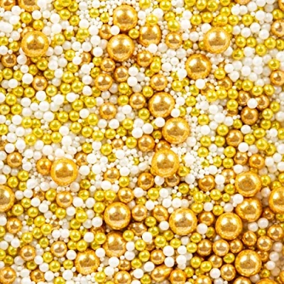 Abbildung von Super Streusel GoldFlimmer Glitzer Zuckerdekor Kugel Mix Weihnachten Essbar Tortendeko für Keks, Kuchen uvm. Gold Torten Tortendekoration (90g)