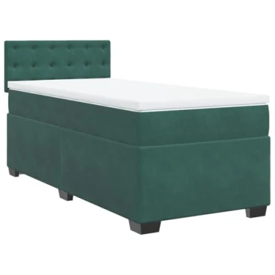 Abbildung von vidaXL Boxspringbett, Polsterbett Bett mit Matratze LED, Bettgestell Kopfteil Lattenrost, Einzelbett für Schlafzimmer, Dunkelgrün 90x200cm Samt
