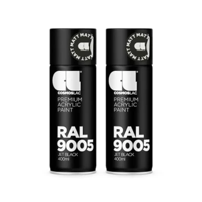 Abbildung von COSMOS LAC Sprühlack Sprühdose 400ml Sprühfarbe für den DIY Bereich, geeignet alle Oberflächen Lackspray 2, RAL 9005 schwarz matt