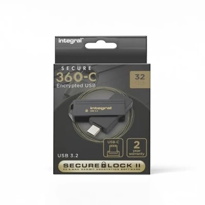 Abbildung von Integral Secure 360 C 32 GB Software verschlüsselter USB Flash Laufwerk Anschluss 256 Bit AES Verschlüsselung kompatibel mit Mac, MacBook, PC, Laptop