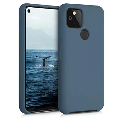 Abbildung von kwmobile Hülle kompatibel mit Google Pixel 5 weiches TPU Silikon Case Cover geeignet für kabelloses Laden Dunkler Schiefer