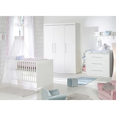 Abbildung von roba® Babyzimmer Komplettset Maren, Gitterbett, Wickelkommode &amp; Kleiderschrank im zeitlosen Design