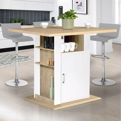 Abbildung von IDMarket UGO Insel Central 110 cm Holz weiß und Buche Imitation mit Stauraum