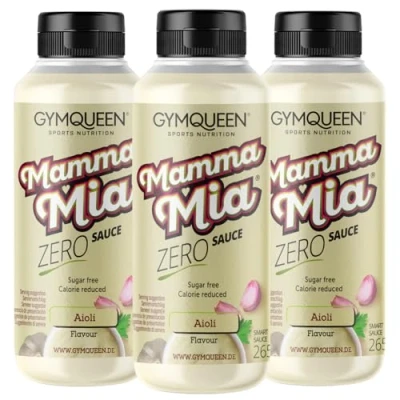 Abbildung von GymQueen Mamma Mia Zero Sauce 3x265ml, kalorienarm, ohne Fett &amp; Zucker, zum Verfeinern von Gerichten oder als Salat Dressing, vegetarisch und laktosefrei, Aioli