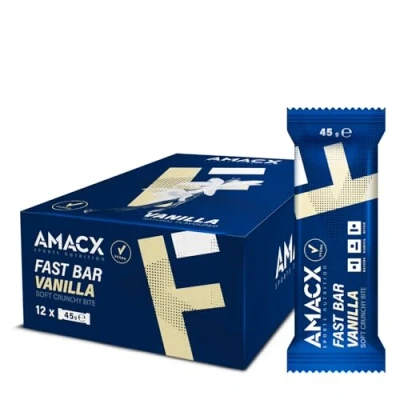 Abbildung von AMACX Energieriegel Fast Bar mit 40% Mandelanteil Healthy Snack für Ausdauersportler Power Kohlenhydratverhältnis 2:1 weicher Fitness Riegel vegane 12er Pack Vanilla