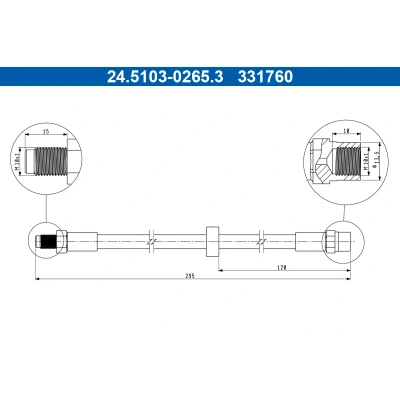 Abbildung von ATE 24.5103 0265.3 Bremsschläuche 295mm M10x1mm VOLVO: V70 2, S60 I, XC70 I Cross Country