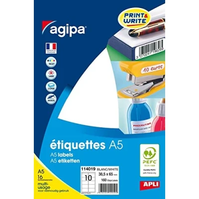 Abbildung von agipa 114019 Universal Etiketten, 38,5 x 65 mm, weiß