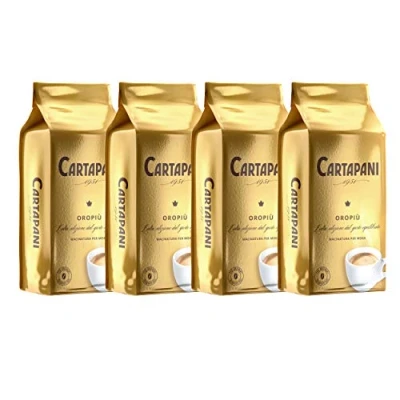 Abbildung von Cartapani Kaffee, OROPIÙ gemahlen, hochwertige Mischung aus sorgfältig ausgewählten Arabica und Robusta Kaffeesorten, speziell gemahlen für Moka, 4 x 250g Pack
