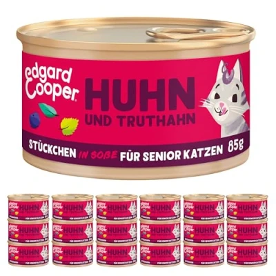 Abbildung von Edgard &amp; Cooper Nassfutter für Senior Katzen in Sauce (Truthahn Huhn, 85g x 18), Getreidefrei, voll von frischem Fleisch, natürlichen Zutaten, geeignet sterilisierte aktive