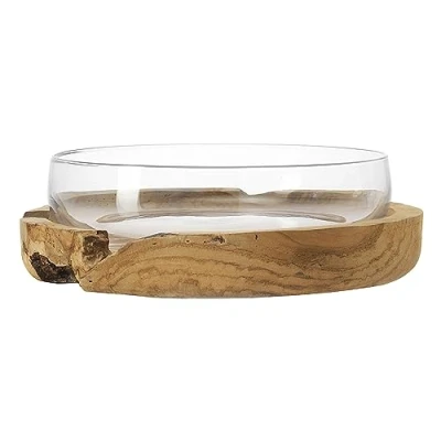 Abbildung von LEONARDO Schale &quot;ERRA&quot;, aus Glas, 39 cm mit Teaksockel, Kalk Natron handgefertigt