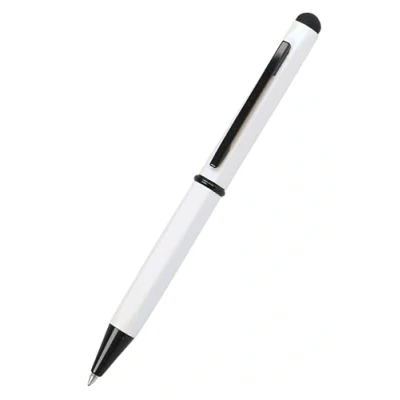 Abbildung von 𝗢𝗡𝗟𝗜𝗡𝗘 Kugelschreiber Hexagon Stylus Weiß, sechseckiger aus Aluminium, auswechselbare D1 Mine, Schreibfarbe blau, Stift mit Touchpen, 1 Stück