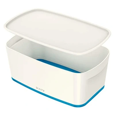 Abbildung von Leitz MyBox, Aufbewahrungsbox mit Deckel, Klein, Blickdicht, Weiß/Blau Metallic, Kunststoff, 52291036