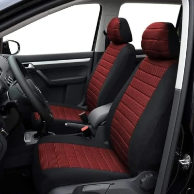 Abbildung von TOYOUN Universal Sitzbezüge Auto Vordersitze Autositzbezüge Schonbezüge Vorne Vordersitzbezüge Seitenairbag geeignet, 2er Jacquard Fabirk Autoschonbezüge, Rot/Schwarz