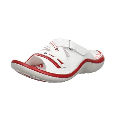 Abbildung von Krisbut Damen Pantoletten Sandalen Pantolette Ziernähte Glattleder uni weiß rot Leder
