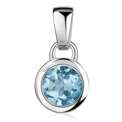 Abbildung von Materia Runder Anhänger Damen Silber Edelstein Topas Hellblau Ø8mm KA 505, 925 Sterling Silber, rhodiniert