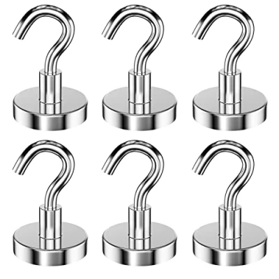 Abbildung von Newaner 6 stück 32MM magnethaken hält 34KG, extra stark magnet haken abnehmbar, neodym magnete magnetische runden fürküche grill schließfächer kühlschränke, rostfrei, groß