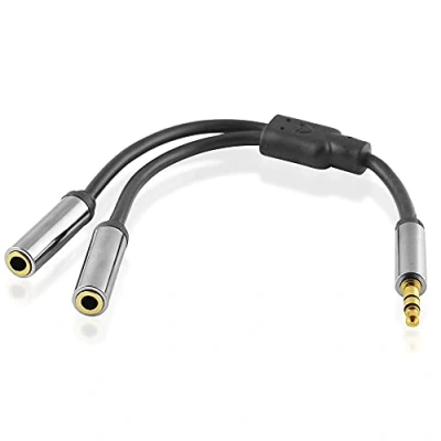Abbildung von BestPlug 15cm Y Audio Stereo Aux in Out Kabel Adapter Verteiler Splitter Weiche, 1 3,5mm Klinke Stecker männlich auf 2 Buchse Kupplung weiblich vergoldet, Schwarz