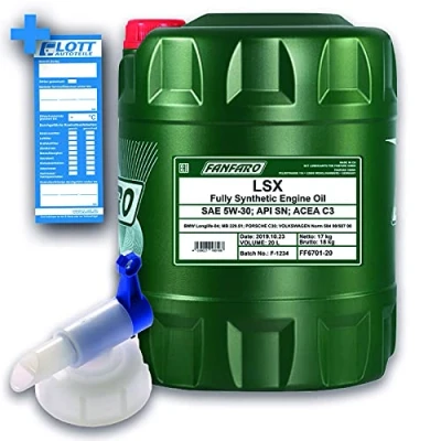 Abbildung von 20L Fanfaro 5W 30 LSX Motoröl LL 04 504 00 507 229.51 + Auslaufhahn
