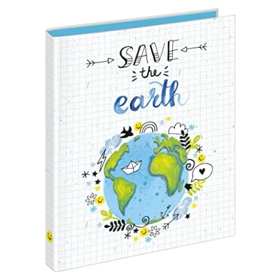 Abbildung von VELOFLEX 1144981 Ringbuch Save the earth, DIN A4, mit 2 Ring Mechanik, Füllhöhe 15 mm, aus recyclebarem Karton, Schulordner, Ringordner, 1 Stück