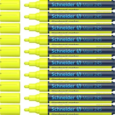 Abbildung von Schneider Maxx 245 Glasboardmarker / Whiteboard Marker (für Glasflächen, trocken abwischbar) 10er Packung gelb