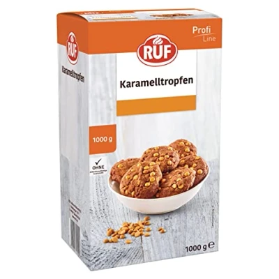 Abbildung von RUF Schoko Tröpfchen Karamell, backfeste Karamell Tropfen, zum Backen von Cookies und Muffins, Topping für Eis, Müsli, Porridge, Bowl, Großpackung 1kg, glutenfrei