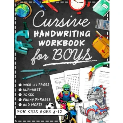 Abbildung von Cursive Handwriting Workbook for Kids Ages 8 12 with Jokes &amp; Riddles Boys: Penmanship Practice Paper and Script Writing Book Beginners
