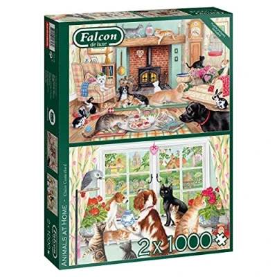 Abbildung von Falcon 11318 at Home 2x1000 Teile de Luxe Cat (Animal) Puzzlespiel, Mehrfarben