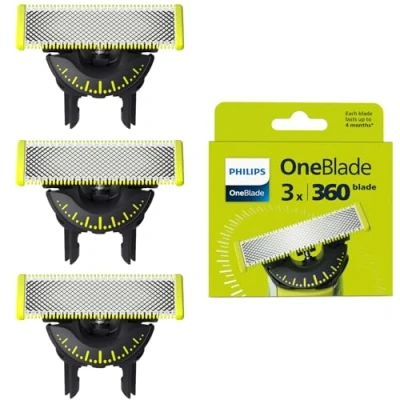 Abbildung von Philips OneBlade 360 Authentische Ersatzklingen für alle und Pro Modelle, aus langlebigem Edelstahl, original von Philips, Dreierpack (Modell QP430/60)