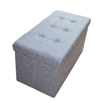 Abbildung von Natsen Sitzbank mit Stauraum Leinen Sitzhocker, Faltbare Fußbank Sitztruhe, belastbar bis 300kg, 76 * 38 38cm,Grey