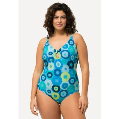 Abbildung von Ulla Popken Circle Print Badeanzug, Damen, Größe: 52, Turquoise blue